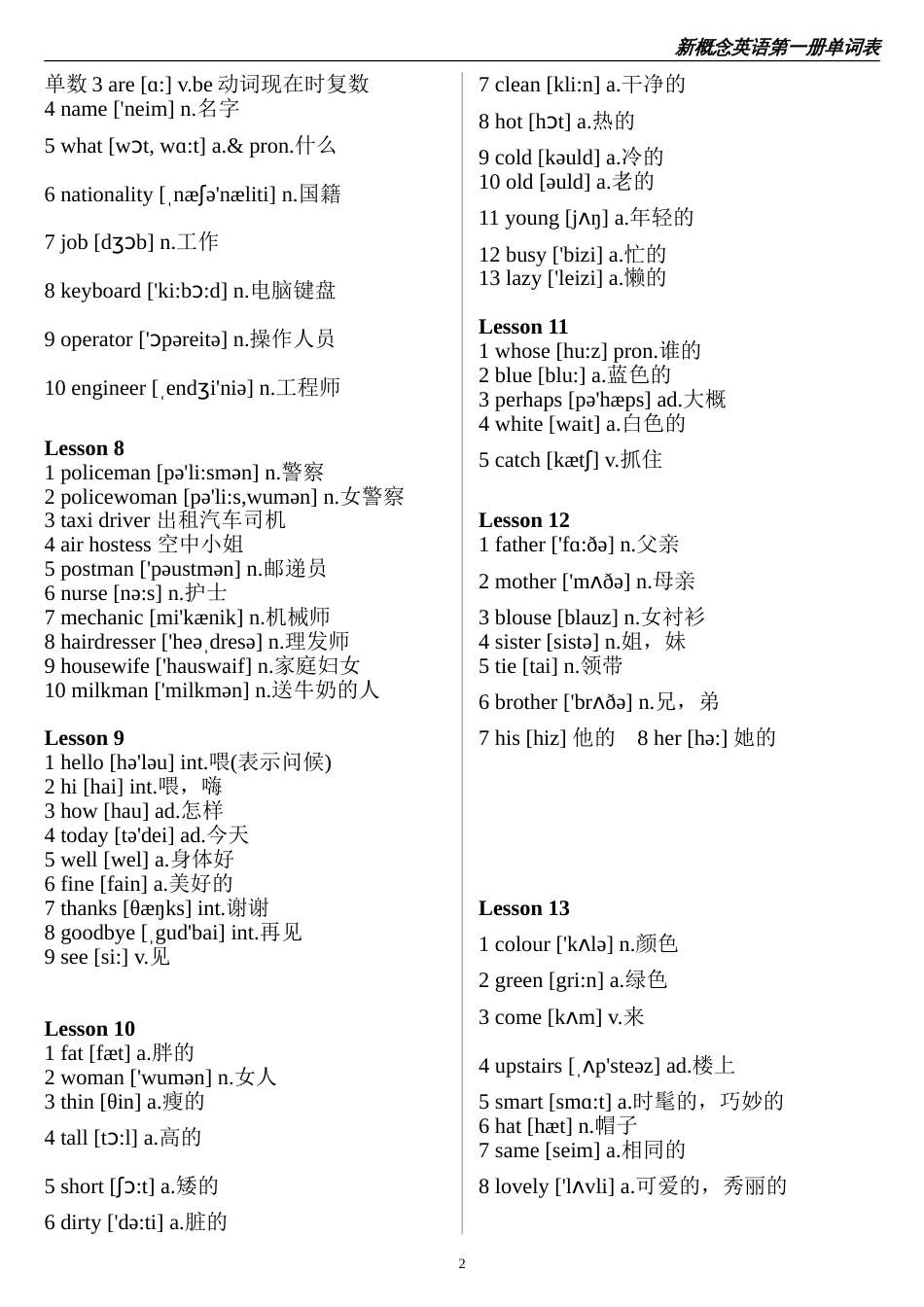 新概念英语第一册单词精美打印版[共16页]_第2页