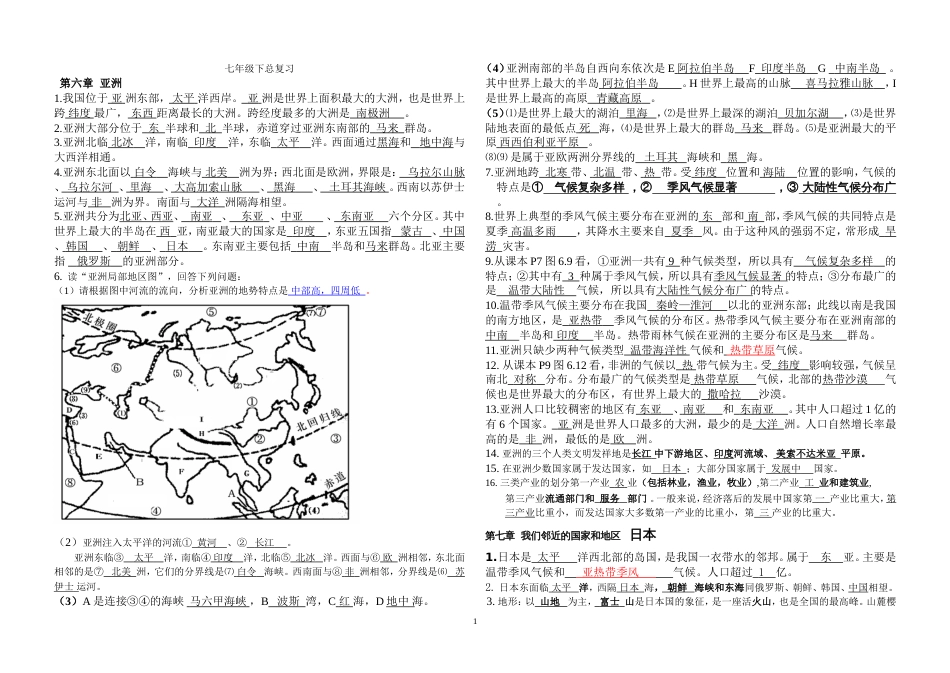 人教版七年级下册地理知识点[共9页]_第1页