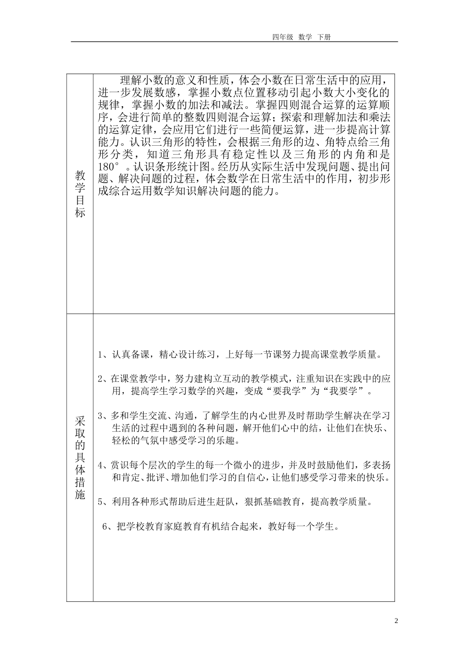人教版四年级下册数学全册教案含反思[共120页]_第2页