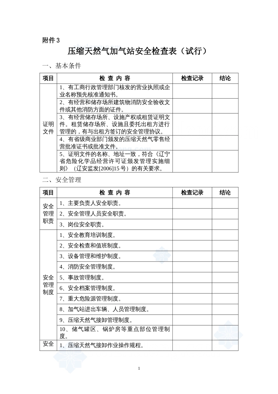 压缩天然气加气站安全检查表试行secret_第1页