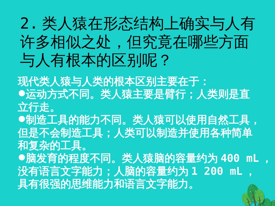 七年级生物下册 第四单元 第一章 第一节 人类的起源和发展 观察与思考课件 （新版）新人教版_第3页