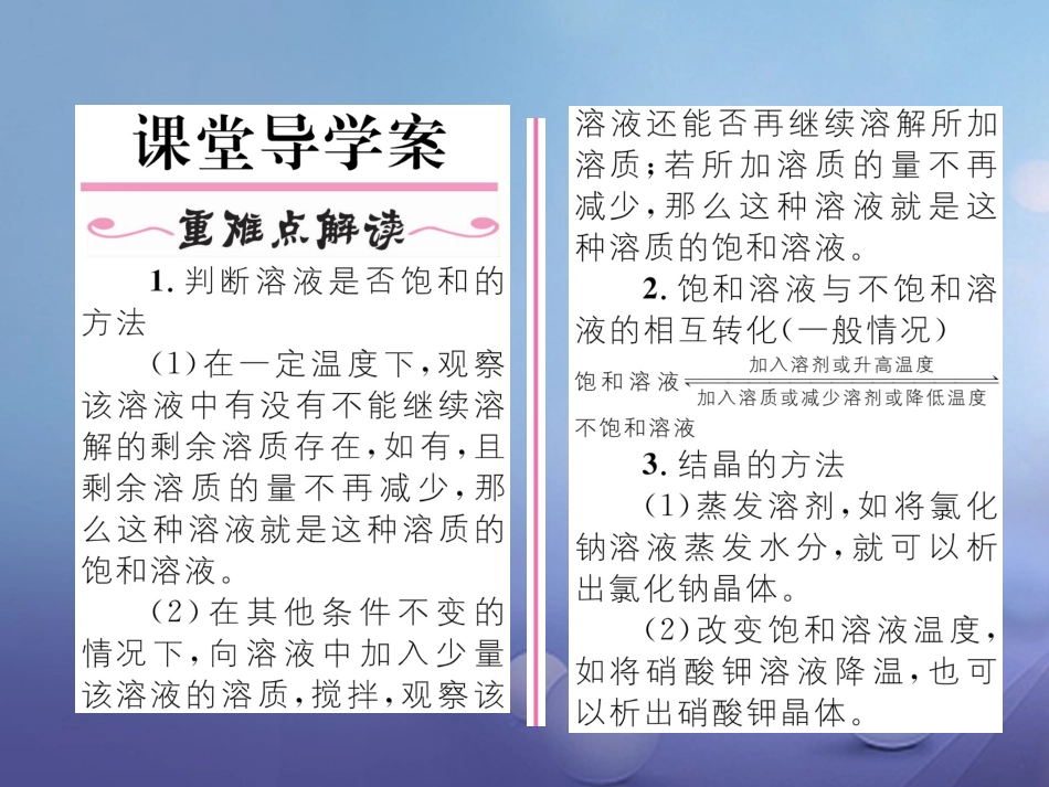 九年级化学下册 第9单元 溶液 课题2 溶解度 第1课时 饱和溶液和不饱和溶液习题课件 （新版）新人教版_第2页