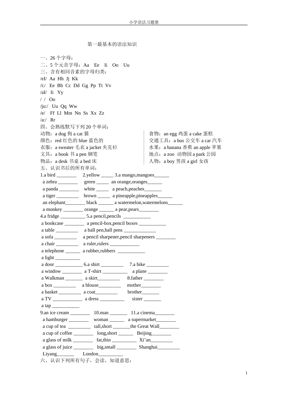 小学英语语法最综合的讲解和习题[共21页]_第1页