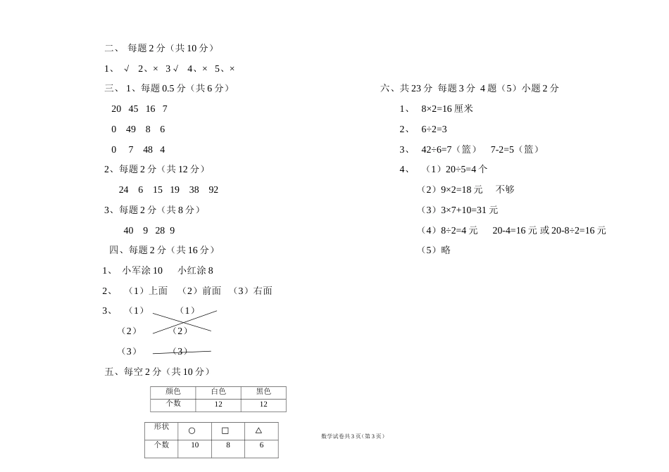 数学二年级上册期末测试题[共4页]_第3页