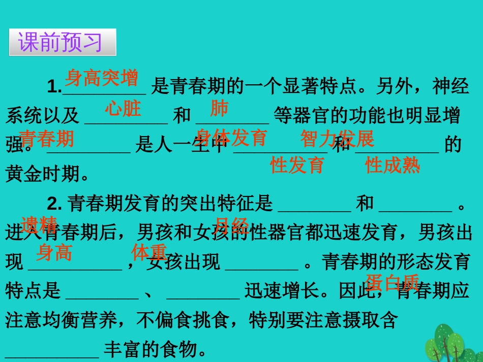 广东省20152016七年级生物下册 第1章 第三节 青春期导练课件 （新版）新人教版_第3页