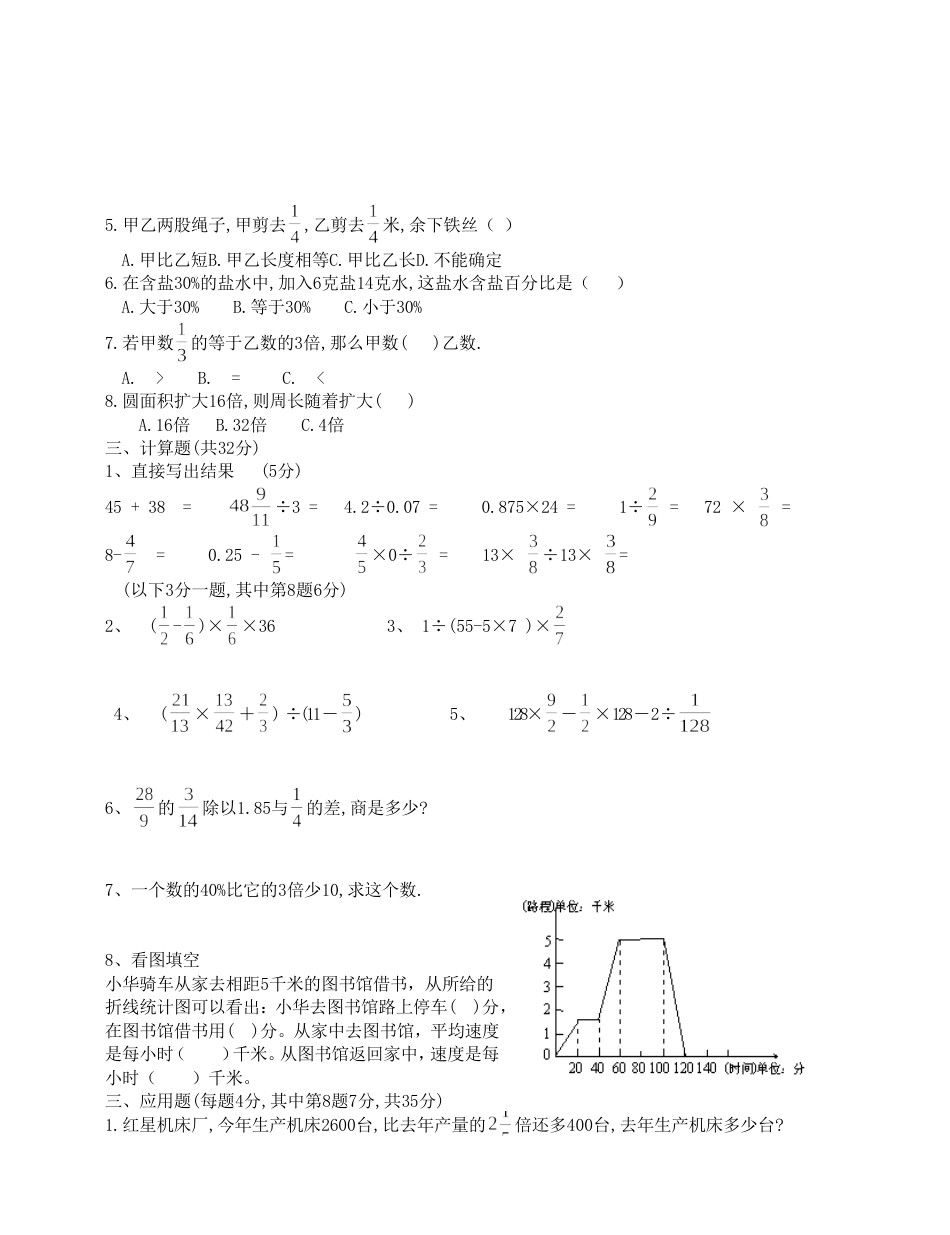 小学数学毕业测试题20[共3页]_第2页