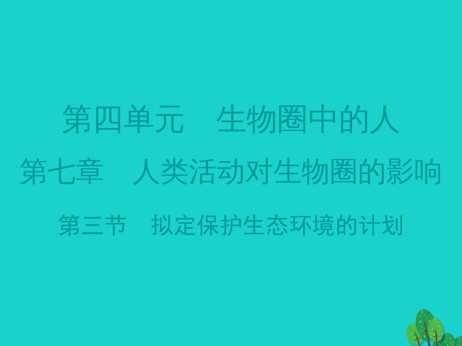 广东省20152016七年级生物下册 第7章 第三节 拟定保护生态环境的计划导练课件 （新版）新人教版_第1页