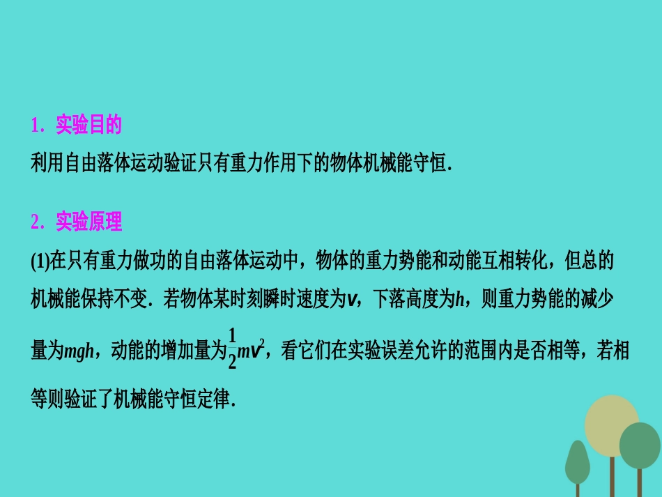 优化探究（新课标）2017届高三物理一轮复习 第5章 机械能 实验6 验证机械能守恒定律课件_第2页