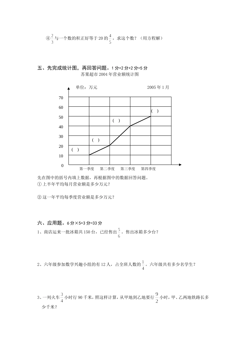 人教版六年级上册数学期中试卷[共4页]_第3页