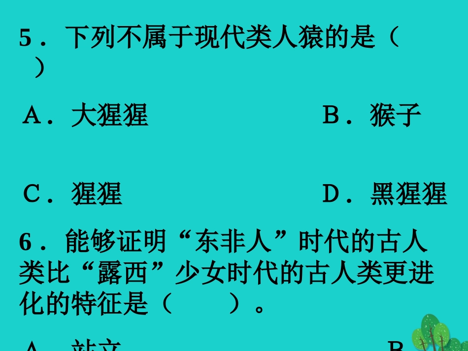 七年级生物下册 第四单元 第一章 第一节 人类的起源和发展 巩固练习课件 （新版）新人教版_第3页