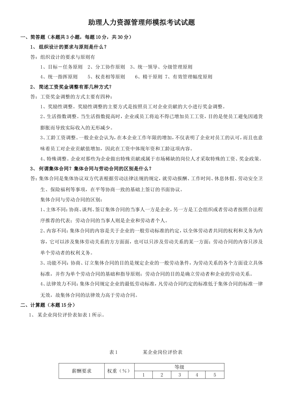 助理人力资源管理师模拟考试试题[共10页]_第1页