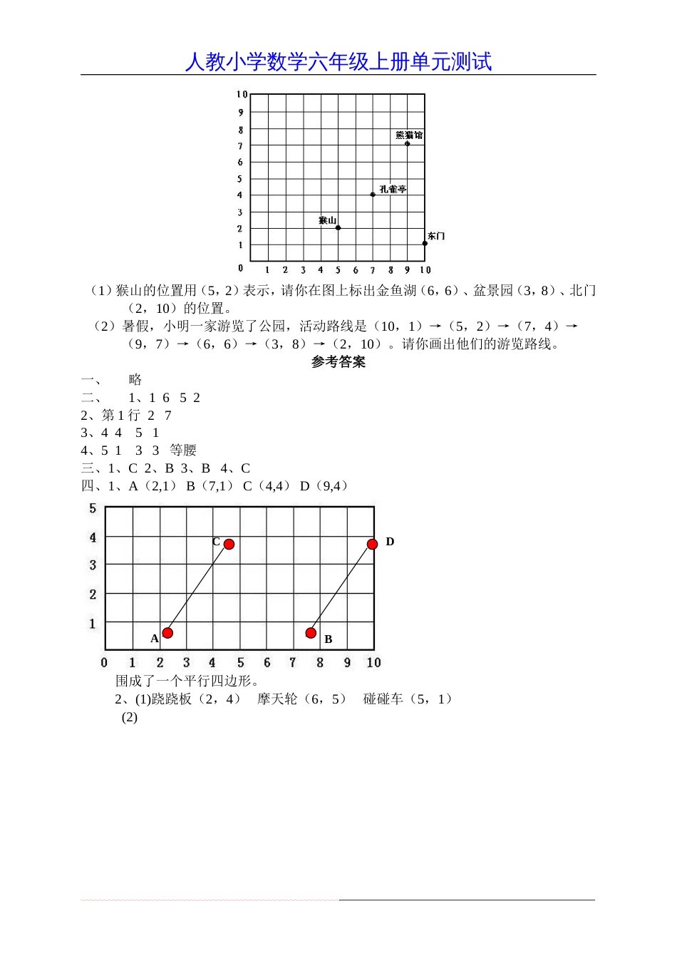 新人教版小学数学六年级上册：一、位置单元测试题_第3页