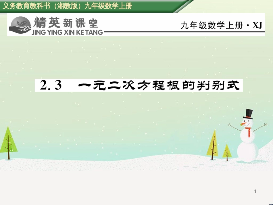 wpsAAA2016年秋九年级数学上册 2.3 一元二次方程根的判别式课件 （新版）湘教版_第1页