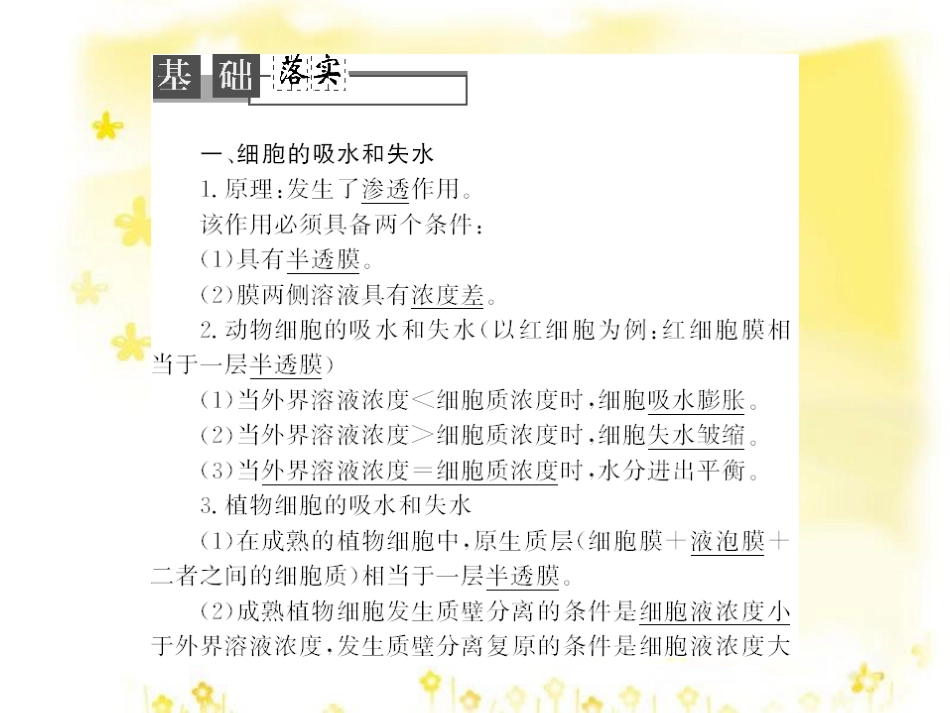 高考生物 第四章 细胞的物质输入和输出复习课件 新人教版必修1_第3页