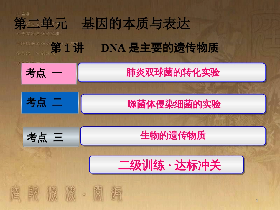 高考生物一轮复习 第二单元 基因的本质与表达 第1讲 DNA是主要的遗传物质课件（必修2） (1)_第1页