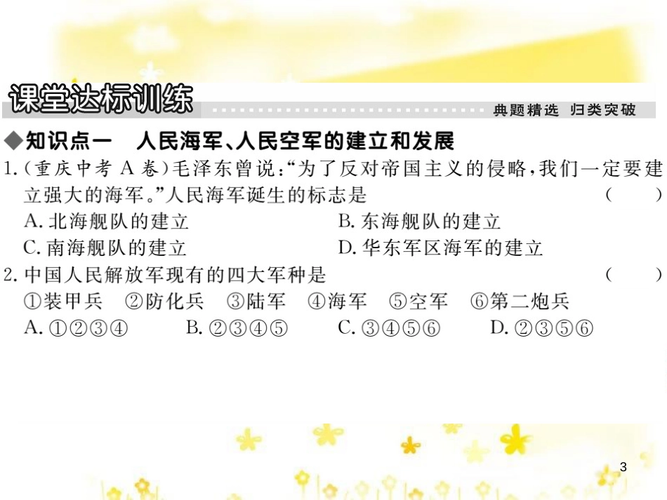 八年级历史下册 第五学习主题 国防建设与外交成就 第15课《建设现代化的人民军队》作业课件 川教版_第3页