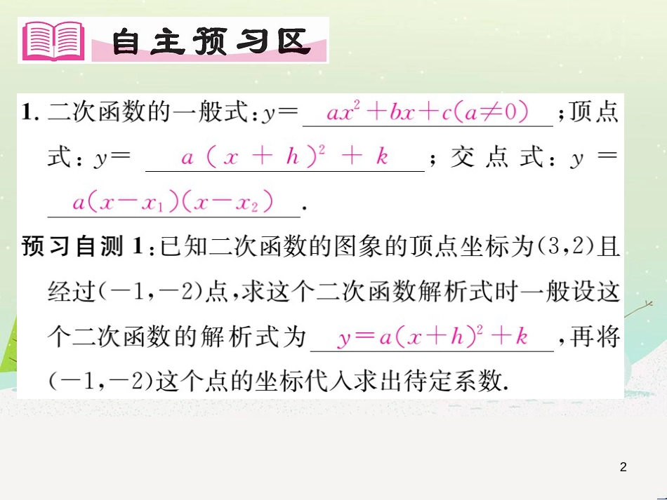 xrwAAA2016年秋九年级数学上册 21.2.3 二次函数表达式的确定课件 （新版）沪科版_第2页