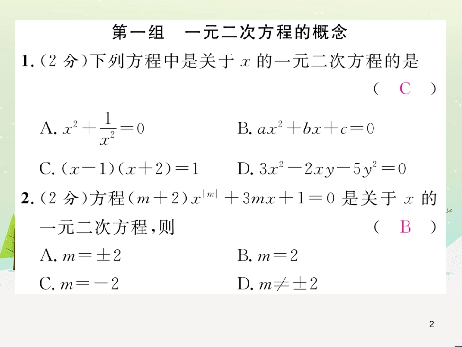 sdeAAA2016年秋九年级数学上册 第2章 一元二次方程双休作业（三）课件 （新版）湘教版_第2页