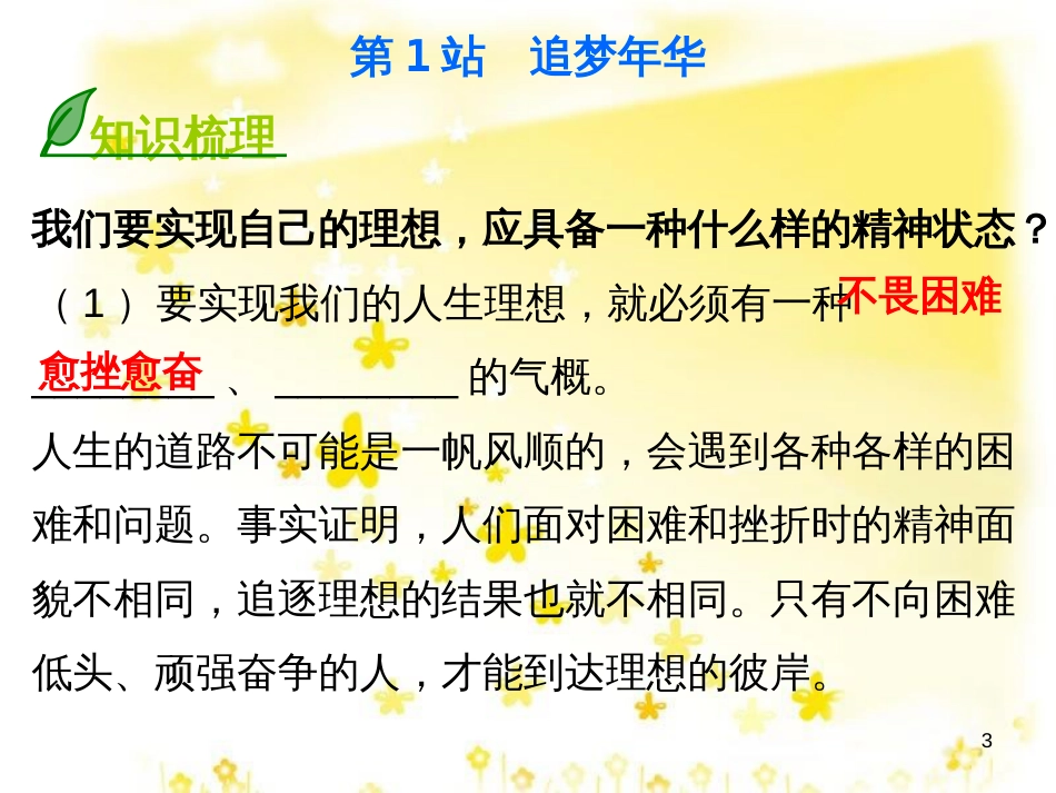 八年级政治下册 第四单元 树立远大志向 第11课 搏击人生 第1站 追梦年华课件 北师大版_第3页
