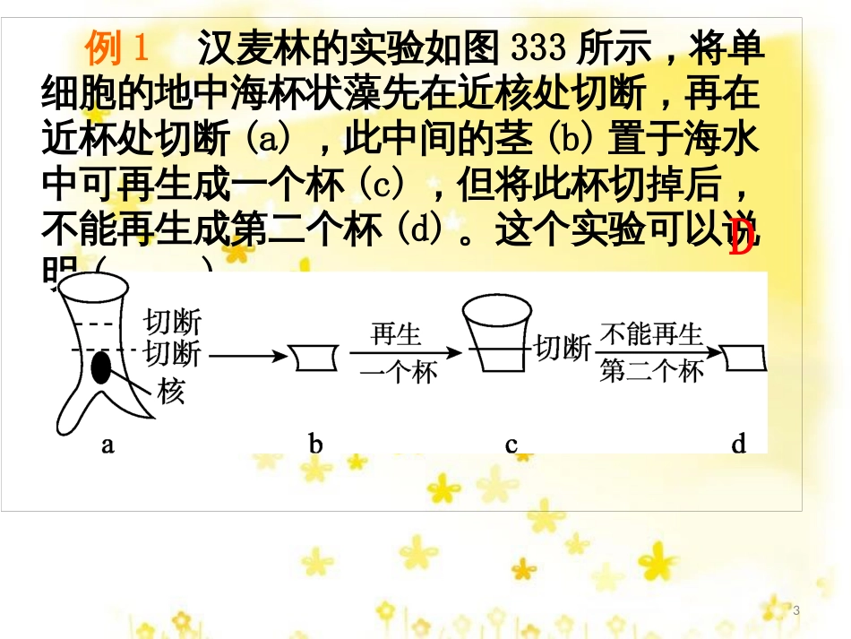 高中生物 第三章 细胞的基本结构 3.3 细胞核-系统控制的中心习题课件 新人教版必修1_第3页
