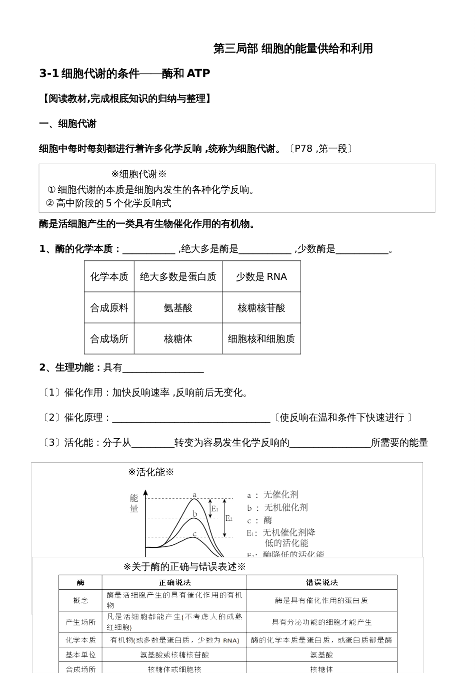 31细胞代谢的条件酶和ATP学案_第1页