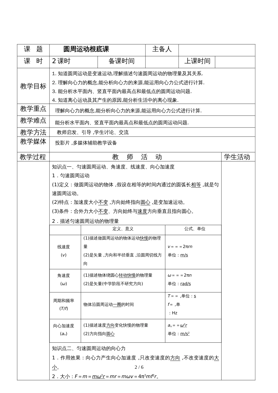 [名校联盟]江苏省连云港市赣榆县厉庄高级中高三一轮复习《圆周运动基础课》教案_第2页