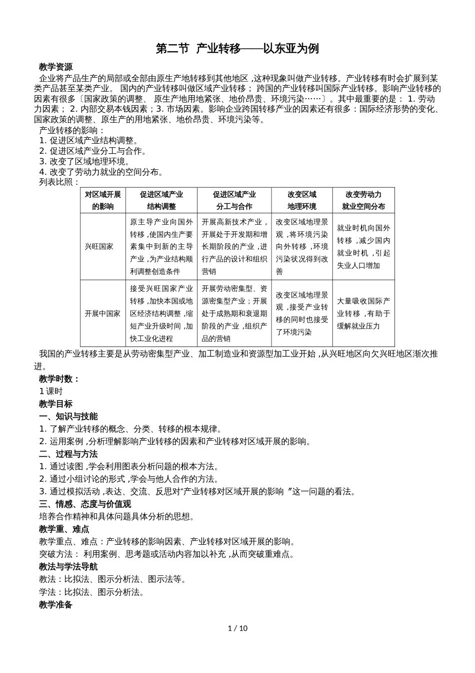 地理③必修5.2《 产业转移──以东亚为例》教案_第1页