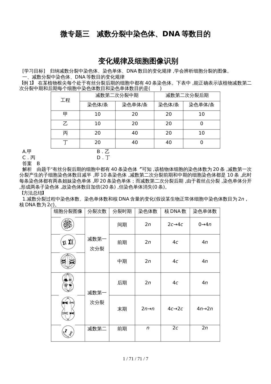 第2章 微专题三　减数分裂中染色体、DNA等数目的变化规律及细胞图像识别_第1页