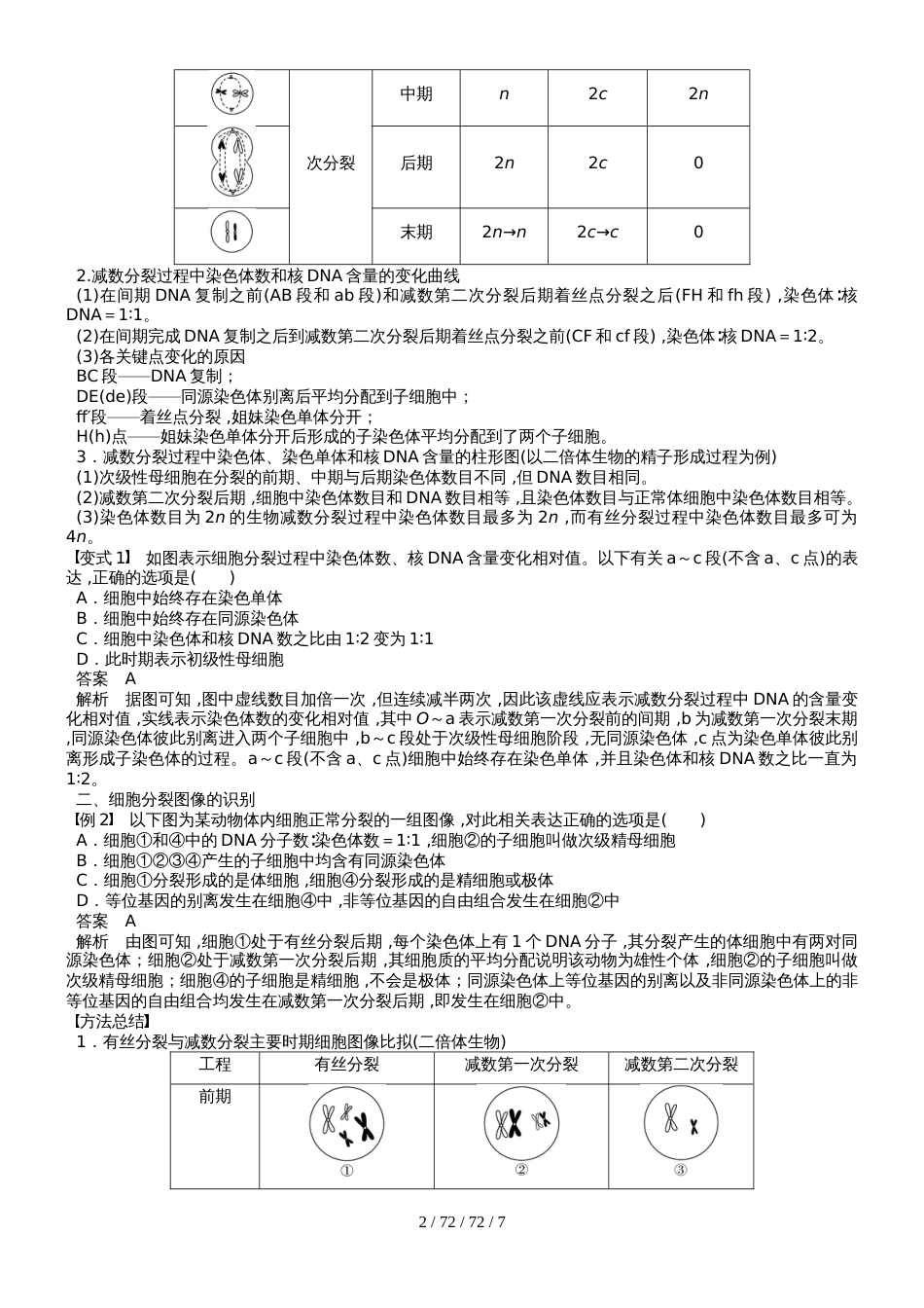 第2章 微专题三　减数分裂中染色体、DNA等数目的变化规律及细胞图像识别_第2页