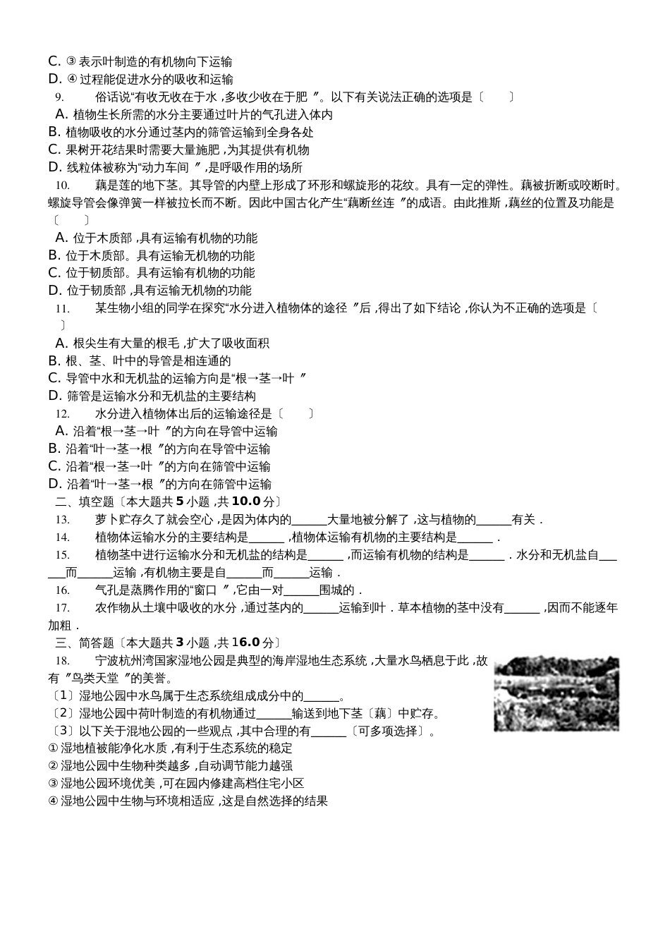 北师大版生物七年级上册5.5《运输作用》同步练习（含答案）_第2页