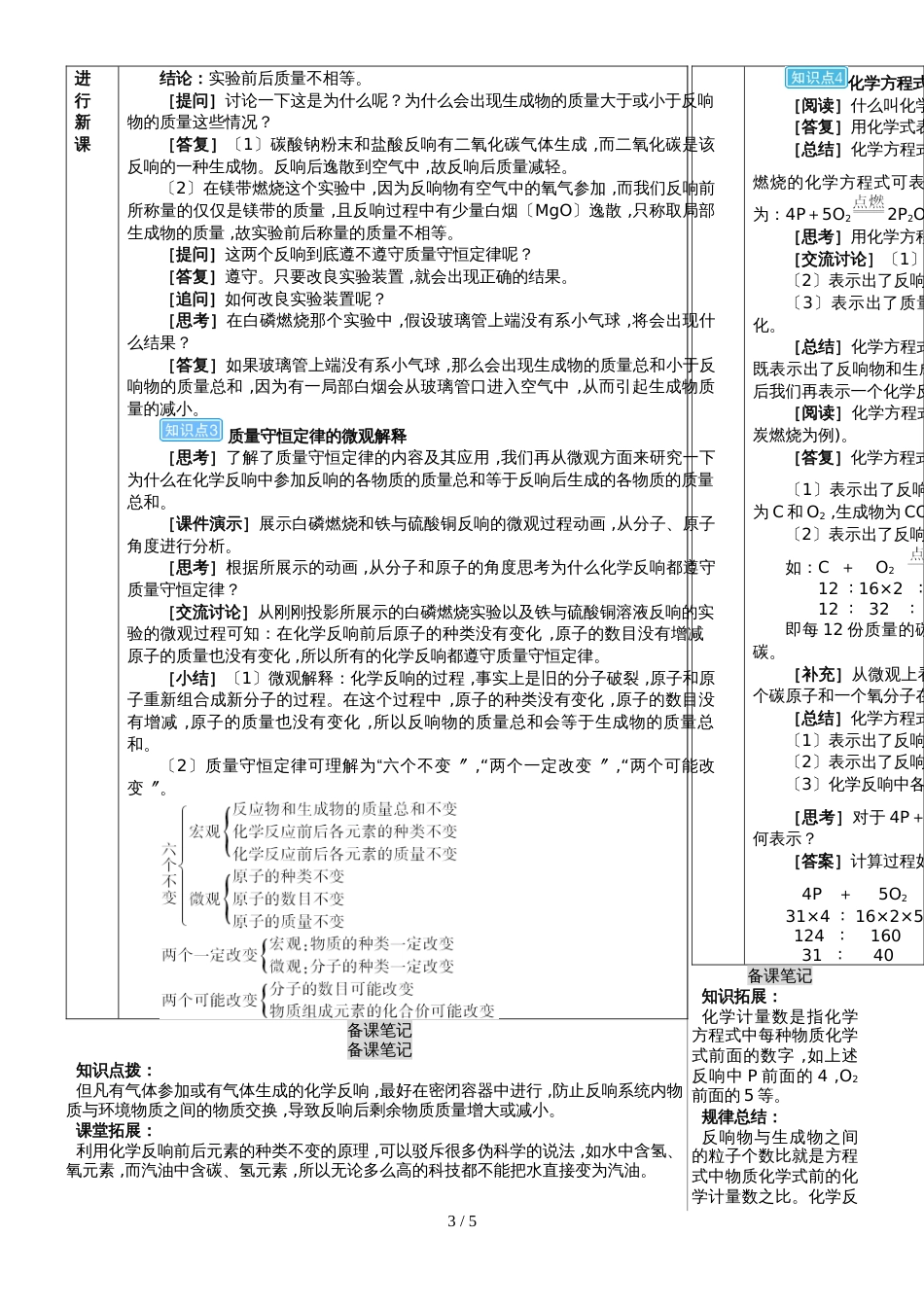 （人教版）九年级上学期化学教案 第五单元   化学方程式  课题1 质量守恒定律_第3页
