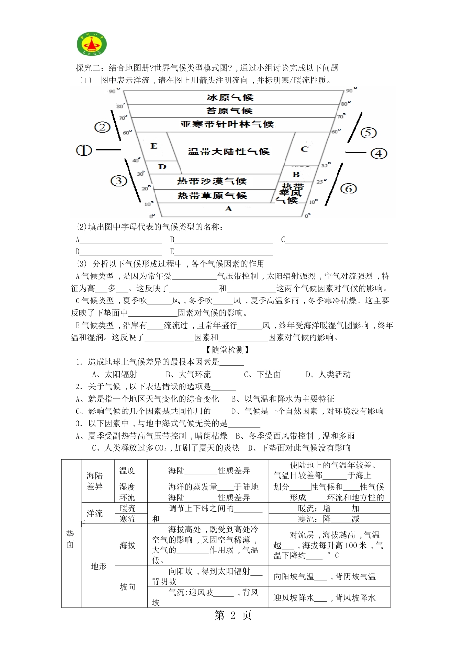 2.4.1气候及其在地理环境中的影响学案_第2页