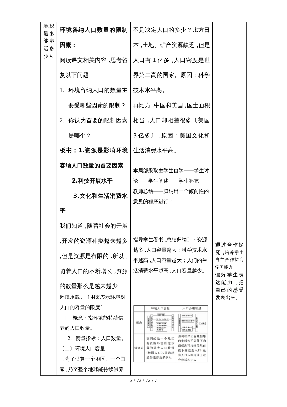 必修二1.3人口的合理容量教案（配套）_第2页