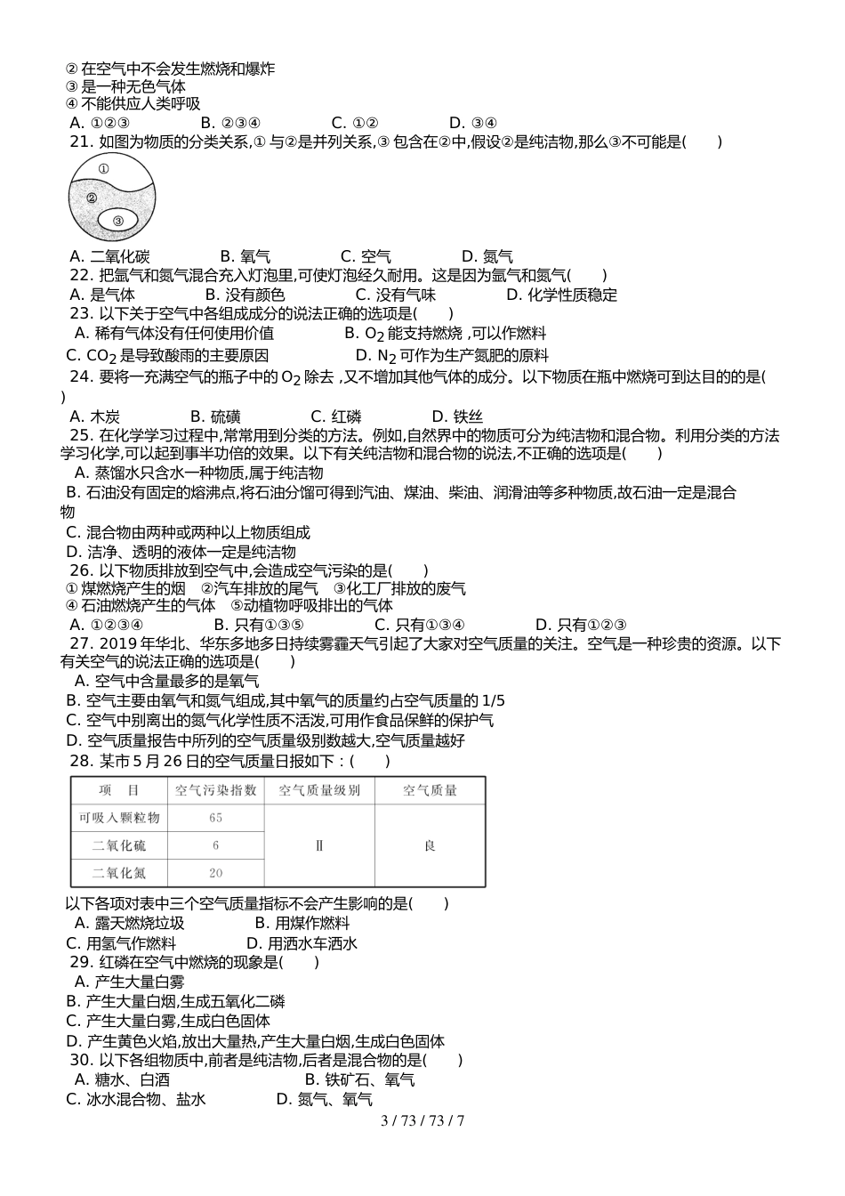 （人教版） 九年级上 第二单元 课题1 空气 课时练 _第3页