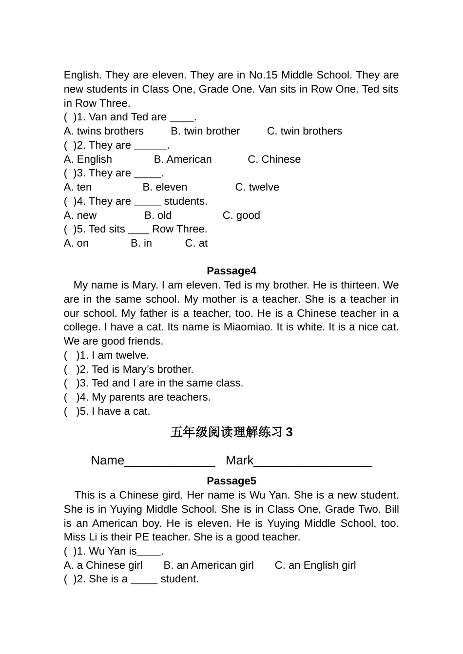 英语同步练习题考试题试卷教案小学五年级英语阅读理解[共25页]_第2页