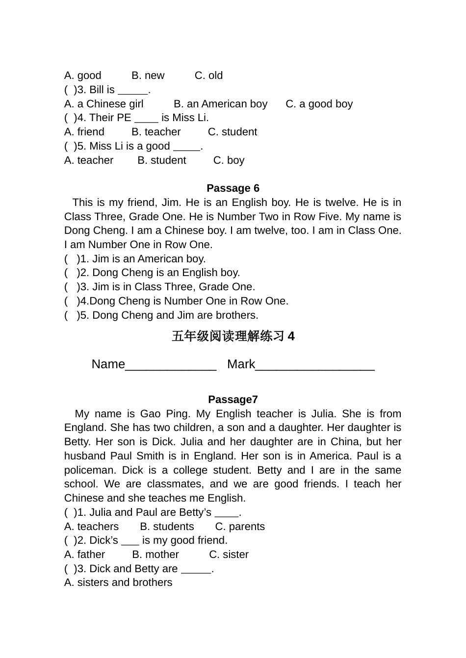 英语同步练习题考试题试卷教案小学五年级英语阅读理解[共25页]_第3页