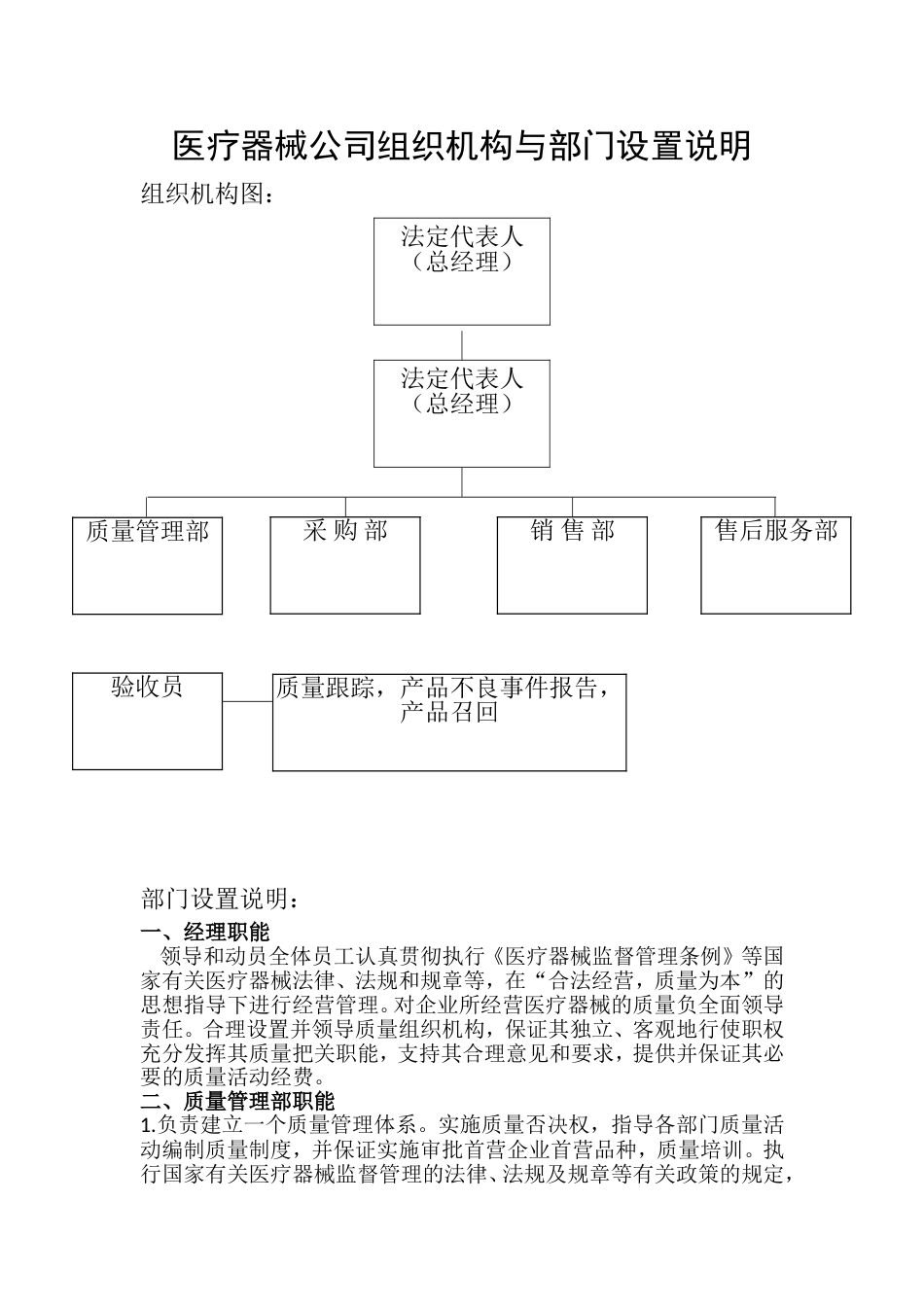 医疗器械公司组织机构与部门设置说明[共4页]_第1页