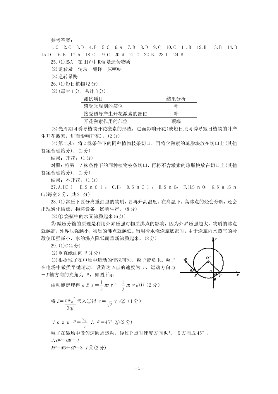 武汉市部分学校高三调研测试一理科综合答案_第1页