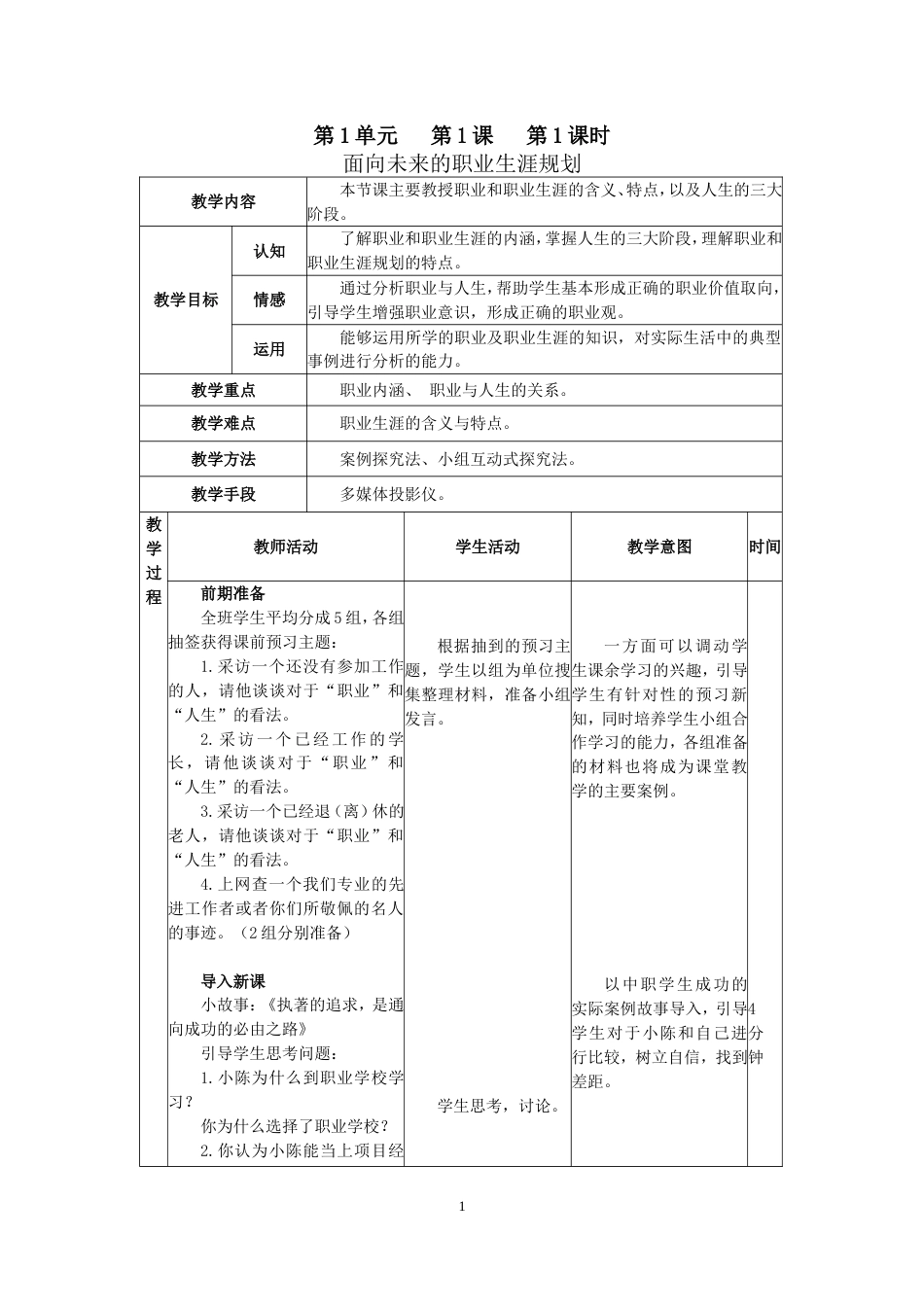 职业生涯规划全册教案[共109页]_第1页