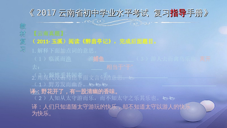 云南省2017中考语文 专题一 文言文阅读 本土名师复习计划（十三）《醉翁亭记》复习课件_第2页