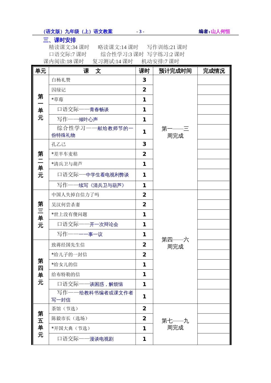 语文版九年级上教案集彩色版_第3页