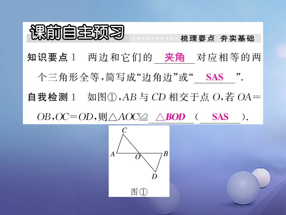 八年级数学上册 13.3 第2课时 运用“边角边”（SAS）判定三角形全等习题课件 （新版）冀教版_第2页