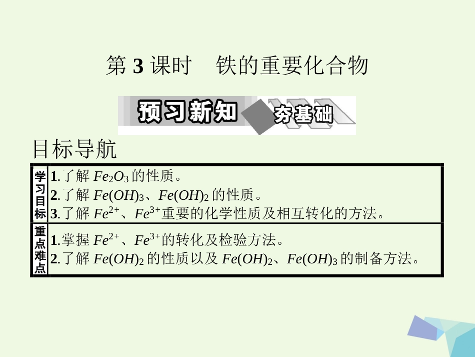 秋高中化学 第三章 金属及其化合物 第二节 几种重要的金属化合物（第3课时）教学课件 新人教版必修_第1页