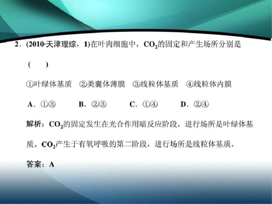 2011高三生物二轮专题复习课件光合作用与细胞呼吸文档资料_第3页