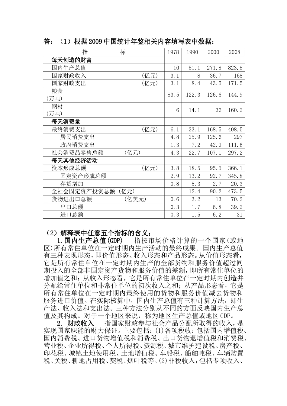 国民经济核算 网上作业1根据2009中国统计年鉴相关内容填写表中数据[共4页]_第1页