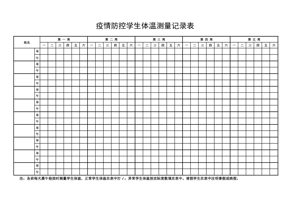 柳湖小学疫情防控期间体温表测量登记表_第1页