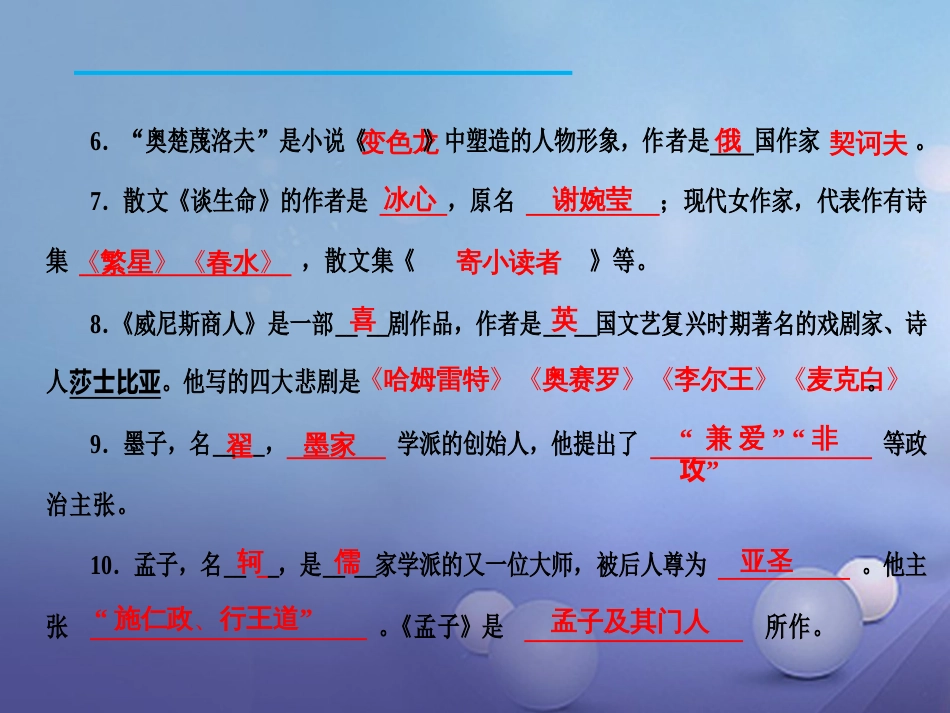 九年级语文下册 专题三 文学常识和名著阅读课件 新人教版_第3页