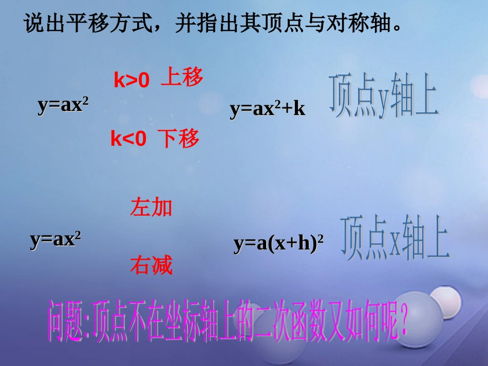 九年级数学上册 21.2.2.3 二次函数y=axh2k的图象和性质课件 （新版）沪科版_第1页