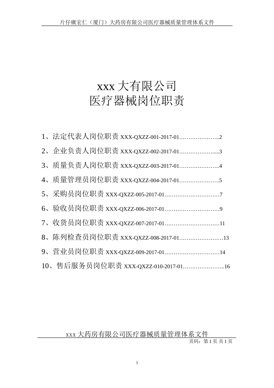 医疗器械岗位职责[共16页]_第1页