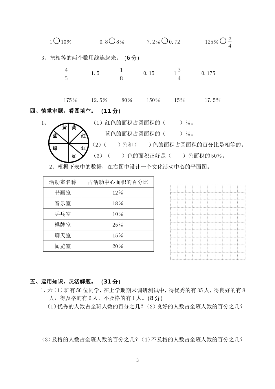 苏教版国标本小学六年级上册数学第八、九单元测试卷_第3页